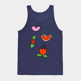 Red Hearts and Flowers Tank Top